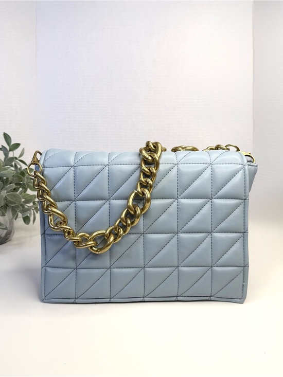 Zara Handbags - Zara Baby Blue & Gold Quilted Shoulder Bag Gold Chain Accent Strap